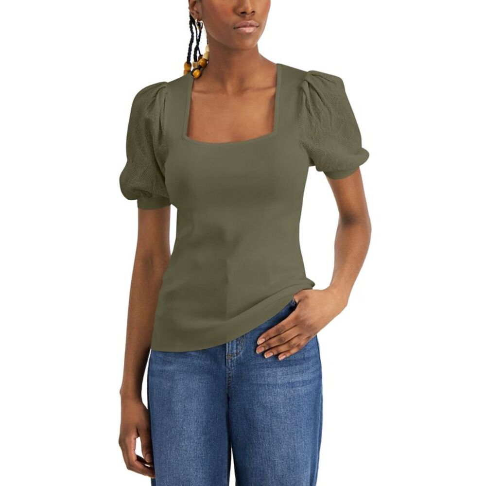 INC International Concepts Womens Pointelle Sleeve Sweater
